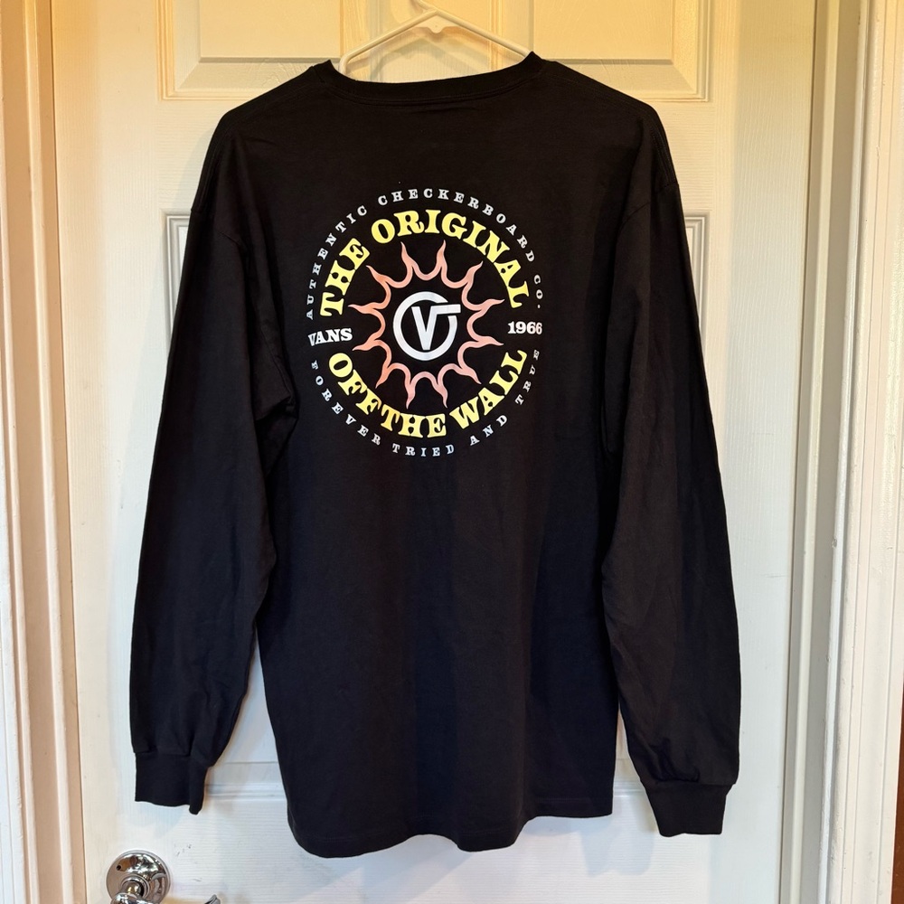 Vans Mens Cotton Tee Sun Logo Large Skateboard Clothing Streetwear Black NEW